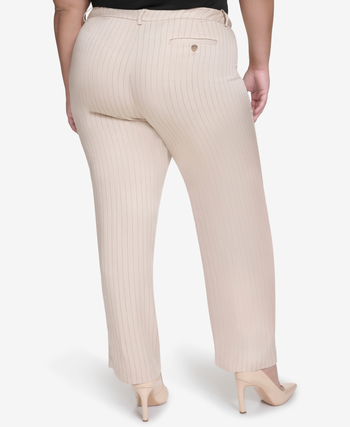 Dkny Plus Size Pinstriped Modern-fit Bootcut Pants In Chino Khaki,black