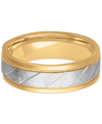 Men's Diagonal Texture Two-Tone Wedding Band in Sterling Silver & 18k Gold-Plate