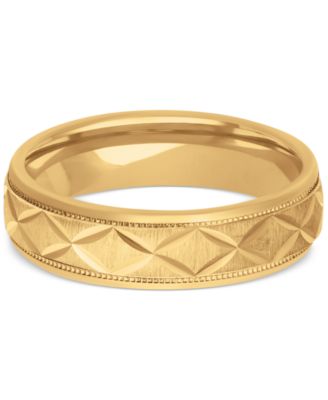 Men's Geometric Texture Milgrain Bead Wedding Band in 18k Gold-Plated Sterling Silver
