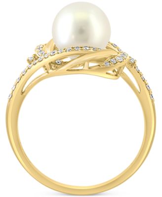 EFFY&reg; Cultured Freshwater Pearl (8mm) & Diamond (1/4 ct. t.w.) Swirl Statement Ring in 14k Gold