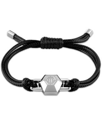 Philipp Plein - Stainless Steel Logo Charm Cord Slider Bracelet
