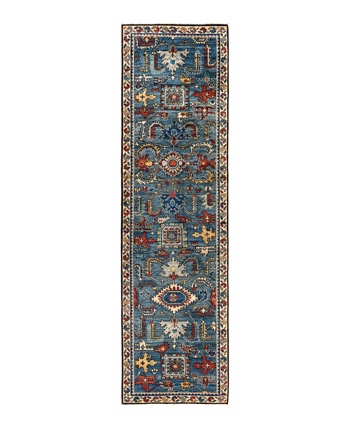 Adorn Hand Woven Rugs Serapi M1999 2'7"x9'8" Runner Area Rug In Light Blue