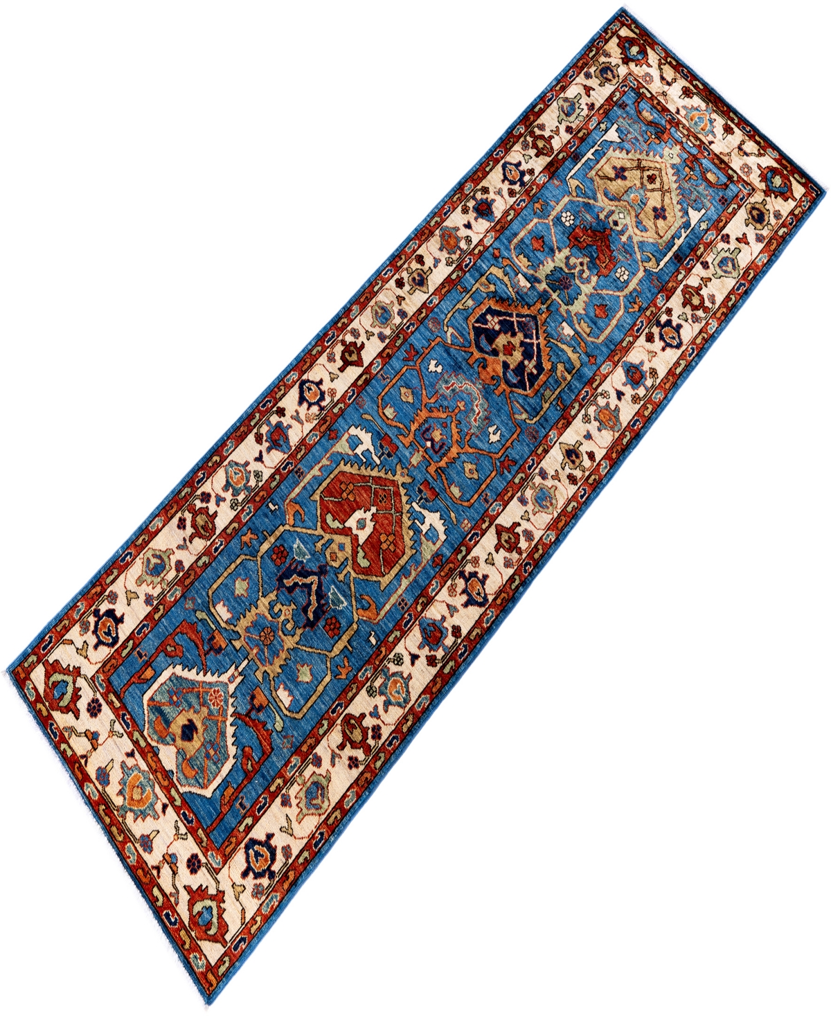 Adorn Hand Woven Rugs Serapi M1999 2'9"x8'2" Runner Area Rug In Light Blue