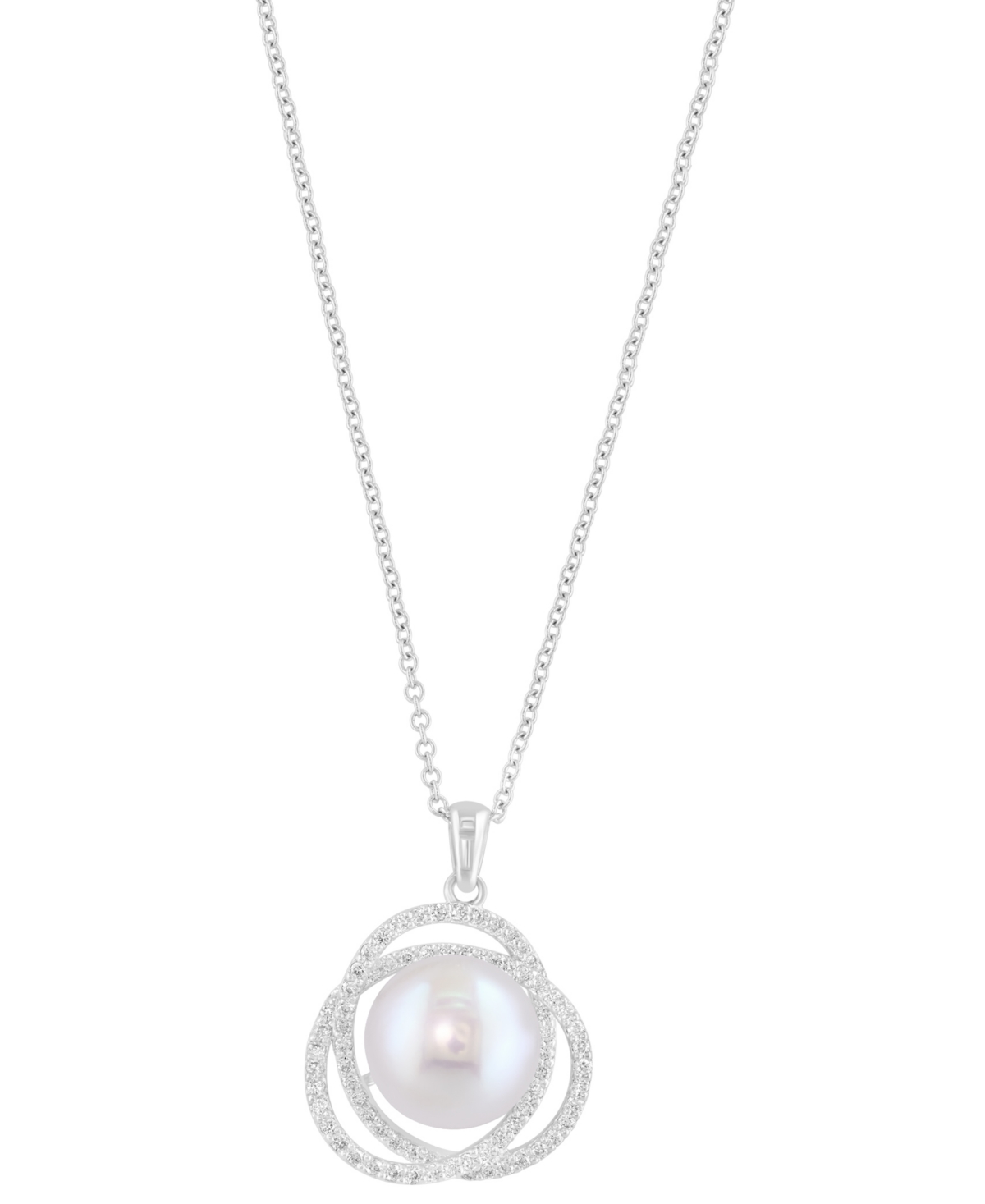 Effy Collection Effy Cultured Freshwater Pearl (9mm) & Diamond (1/3 Ct. T.w.) Swirl Knot 18" Pendant Necklace In 14k In White Gold