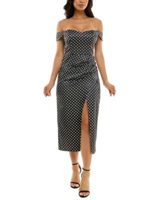 City Studios - Juniors' Dot-Print Off-The-Shoulder Dress