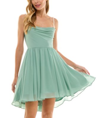 City Studios - Juniors' Faux-Pearl-Strap Fit & Flare Chiffon Dress