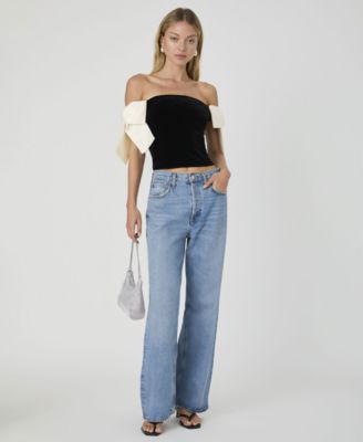 Women's Carey Velvet Bow-Sleeve Top