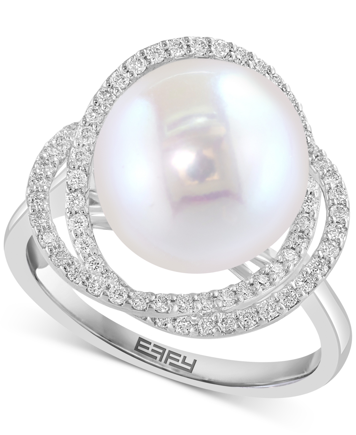 Effy Cultured Freshwater Pearl (10mm) & Diamond (1/3 ct. t.w.) Spiral Knot Statement Ring in 14k White Gold - White Gold