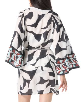 Women's Printed Front-Tie Robe Swim Cover-Up
