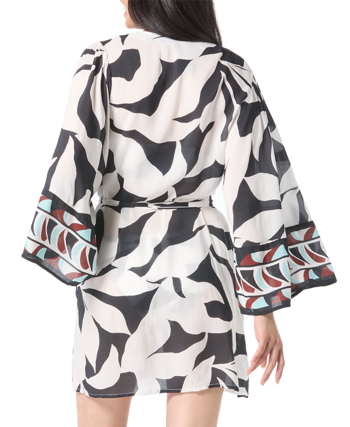 Vince Camuto Women's Printed Front-tie Robe Swim Cover-up In Black,white