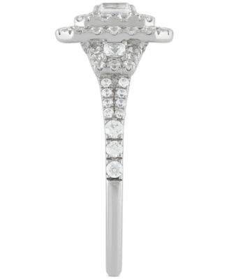 Diamond Emerald Double Halo Cluster Engagement Ring (1 ct. t.w.) in 14k White Gold