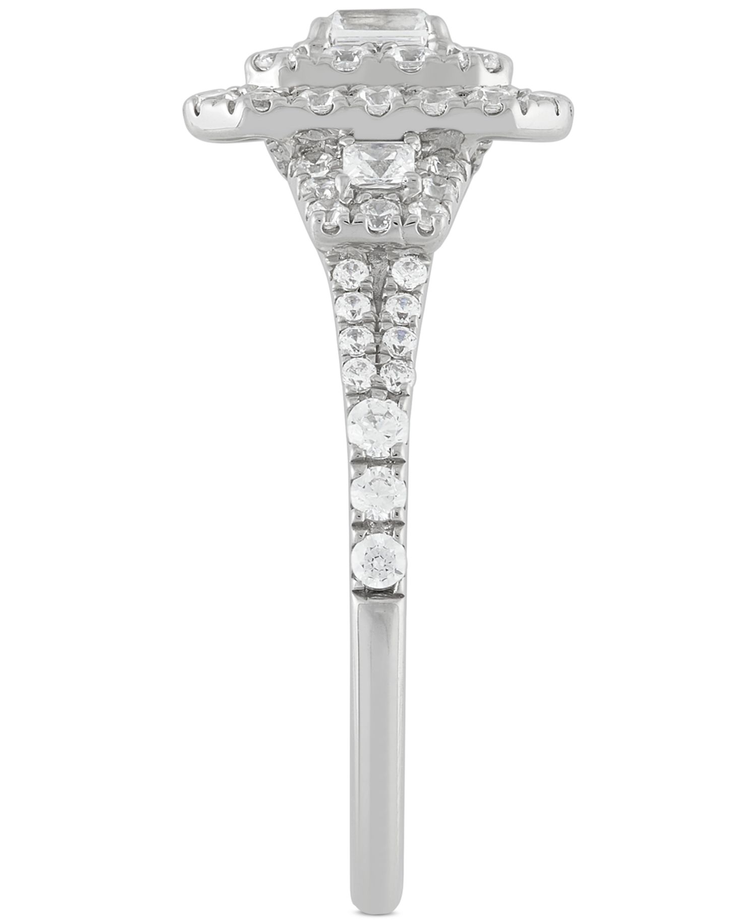 Diamond Emerald Double Halo Cluster Engagement Ring (1 ct. t.w.) in 14k White Gold