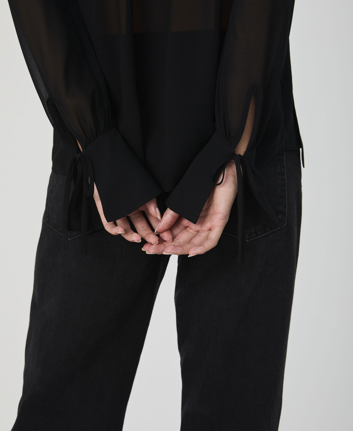 French Connection Women's Sheer Eden Long Sleeve Tie Neck Blouse