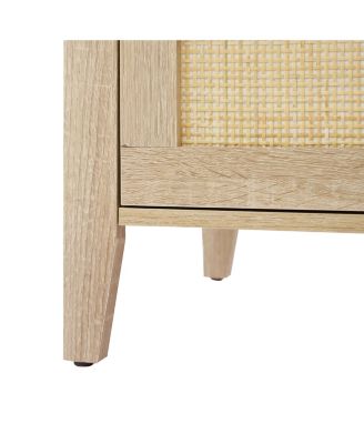 Nightstand Set of 2, Rattan End Table, Rattan Nightstand Boho Cabinet with 3 Natural Rattan Drawers