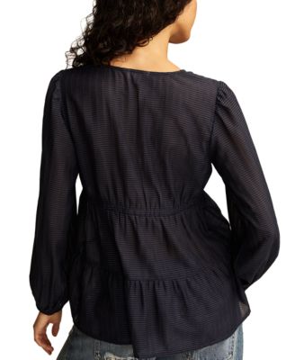 Women's Striped Ruffle V-Neck Blouse