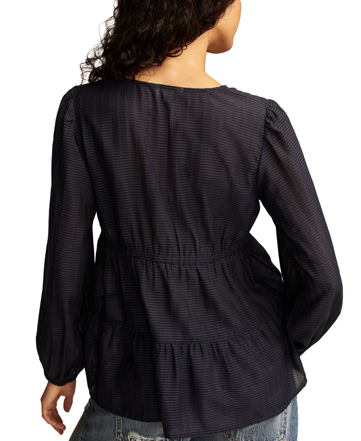 LUCKY BRAND WOMEN'S STRIPED RUFFLE V-NECK BLOUSE 