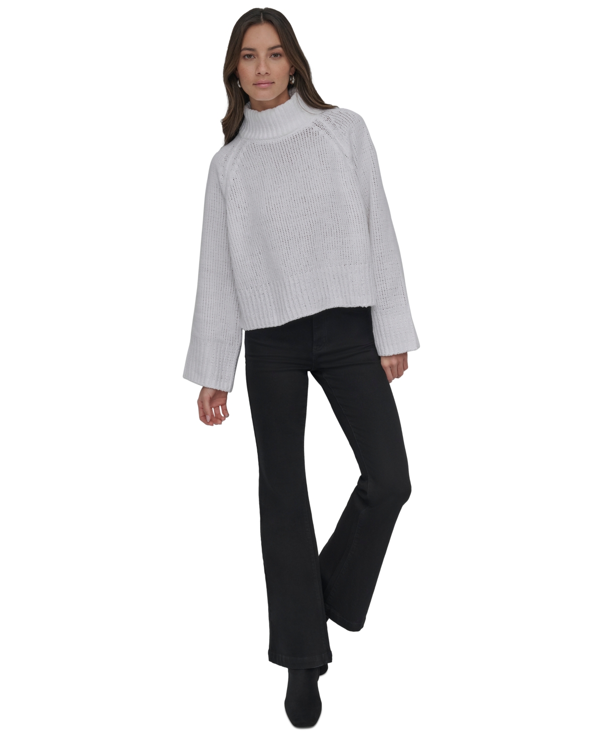 DKNY JEANS WOMEN'S CROPPED MOCK NECK CHENILLE SWEATER 