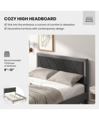 Full Platform Bed with High Headboard and Wooden Slats