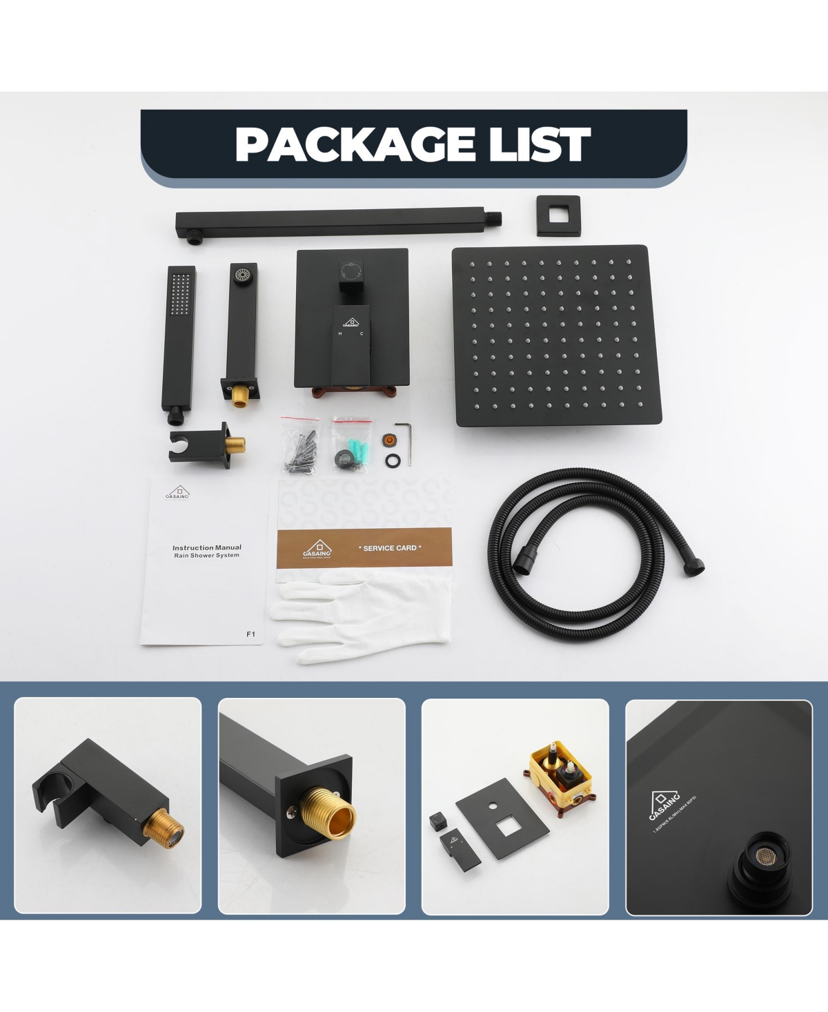 Casainc Inch Wall Mounted Square Shower System Set with Handheld Spray & Tub Spout