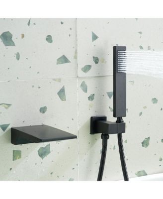 Doux Wall Mounted Waterfall Tub Spout with Diverter and Handheld Shower Head
