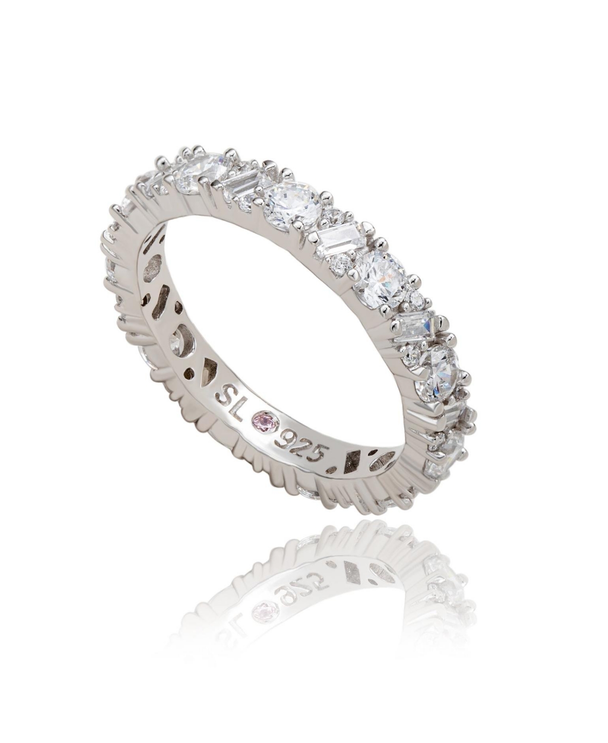 Suzy Levian Sterling Silver Cubic Zirconia Round Baguette Cluster Eternity Band - White