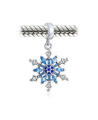 Winter Blue Crystal Dangle Snowflake Bead Charm .925Sterling Silver