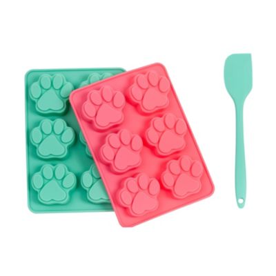 3-Piece Silicone Baking Kit – Includes 2 Baking Trays (6-Cavity Paw Print Mold) & Spatula – for Dog Treats