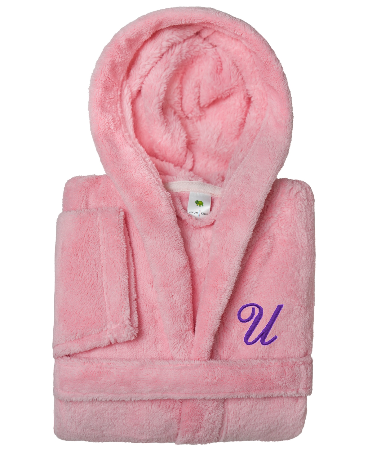 Linum Home Personalized Kids Super Plush Hooded Bathrobe In U Pink,purple