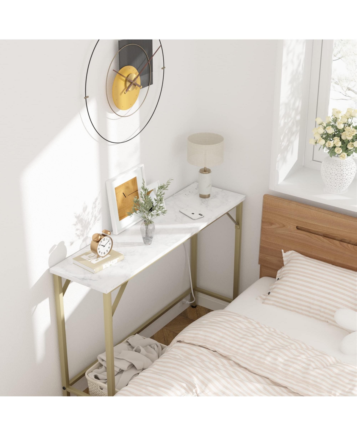 gaomon Console Table with Power Outlets & Usb Ports, Narrow Sofa Table with Charging Station