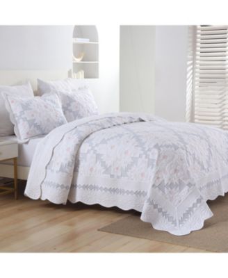 3-Piece 100% Cotton Geometric Splicing Oversized Bedspread SetLightweight Quilt Set King