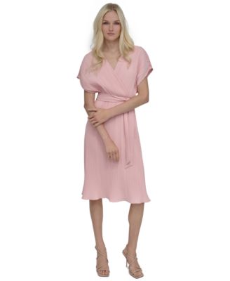 DKNY - Women's Pleated Surplice-Neck Faux-Wrap Dress