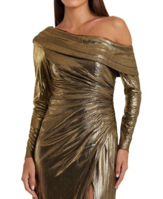 Women's Long Sleeve Off The Shoulder Metallic Gown