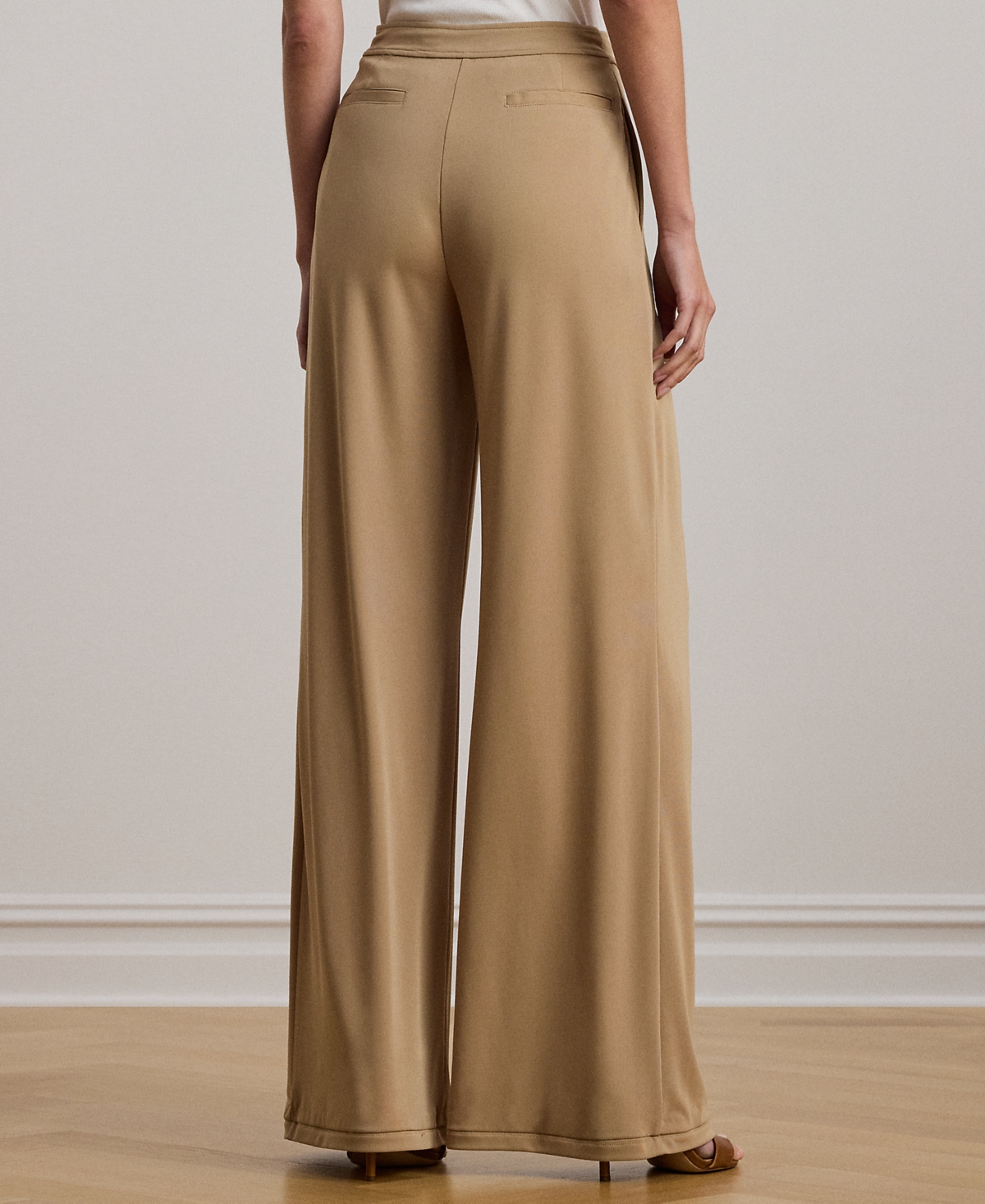 Shop Ralph Lauren Plus Size Stretch Jersey Wide-leg Pants In Classic Camel