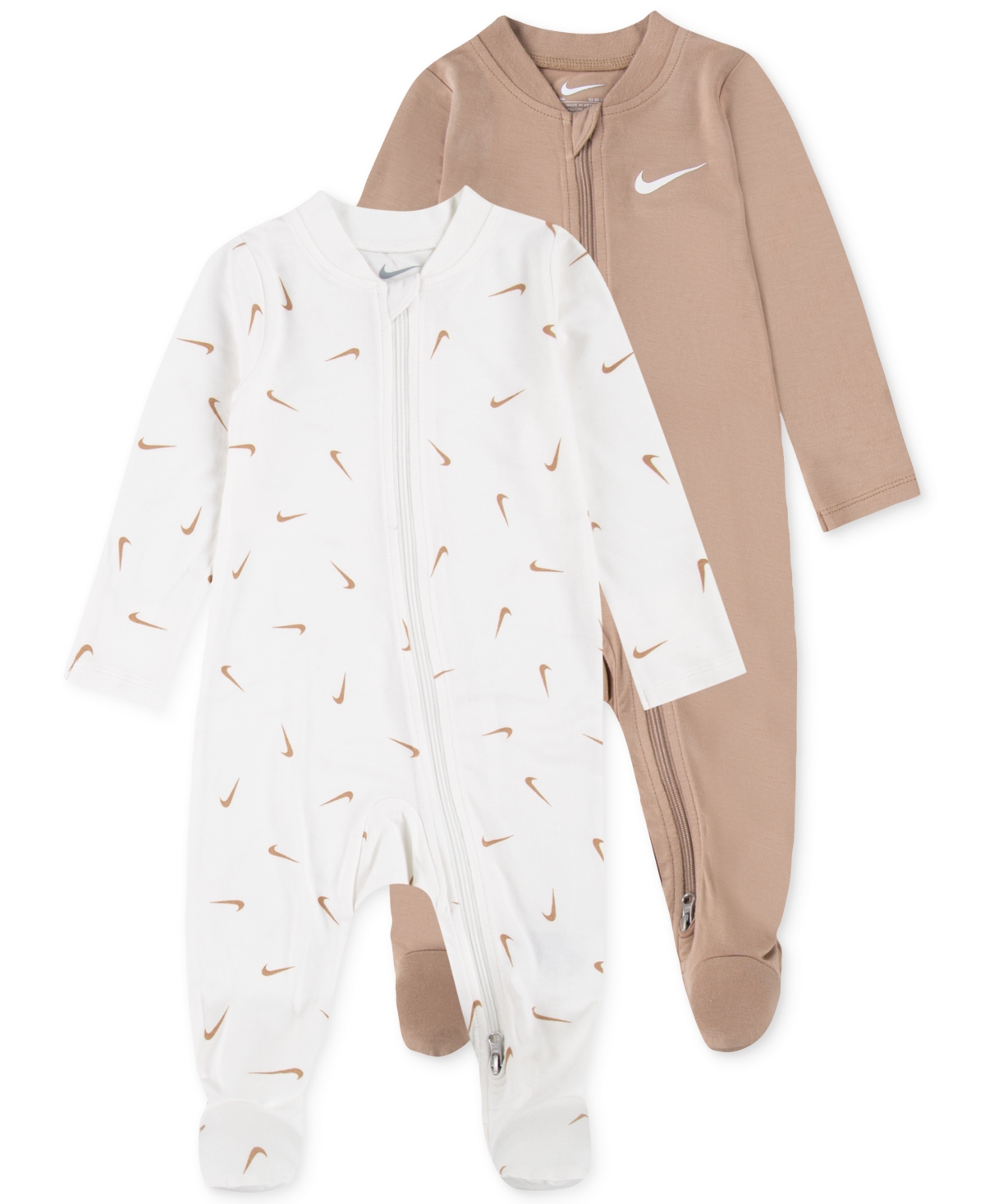 Nike Baby Essentials Viscose Long-sleeve Footed Coveralls, 2 Pack In Hemp