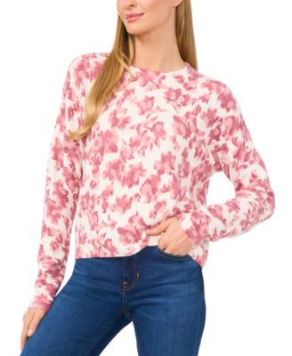 CeCe - Women's Long-Sleeve Floral Crewneck Sweater