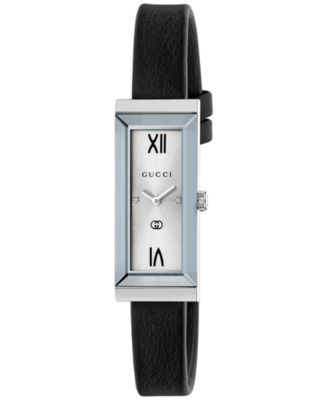 Gucci - Women's Swiss G-Frame Diamond Accent Black Leather Strap Watch 14x34mm