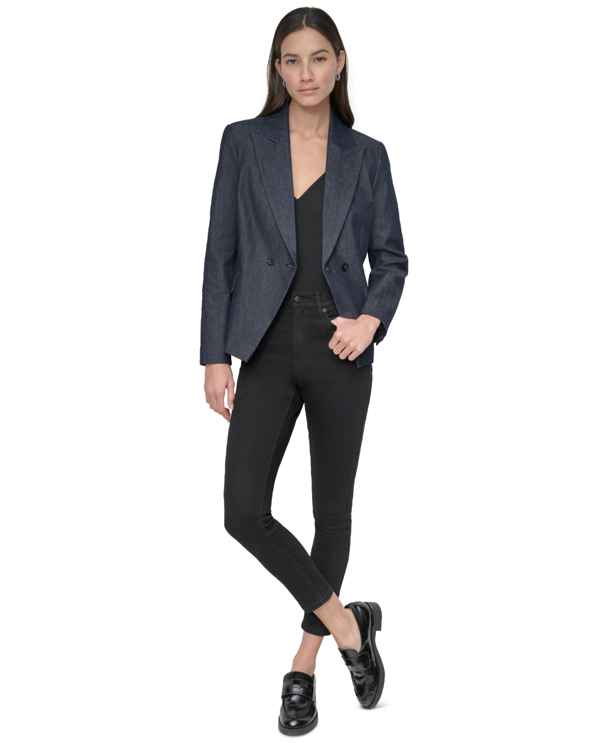 DKNY JEANS WOMEN'S DOUBLE-BREASTED DENIM BLAZER 