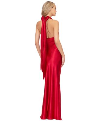 Petite Drape-Neck Halter Charmeuse Gown