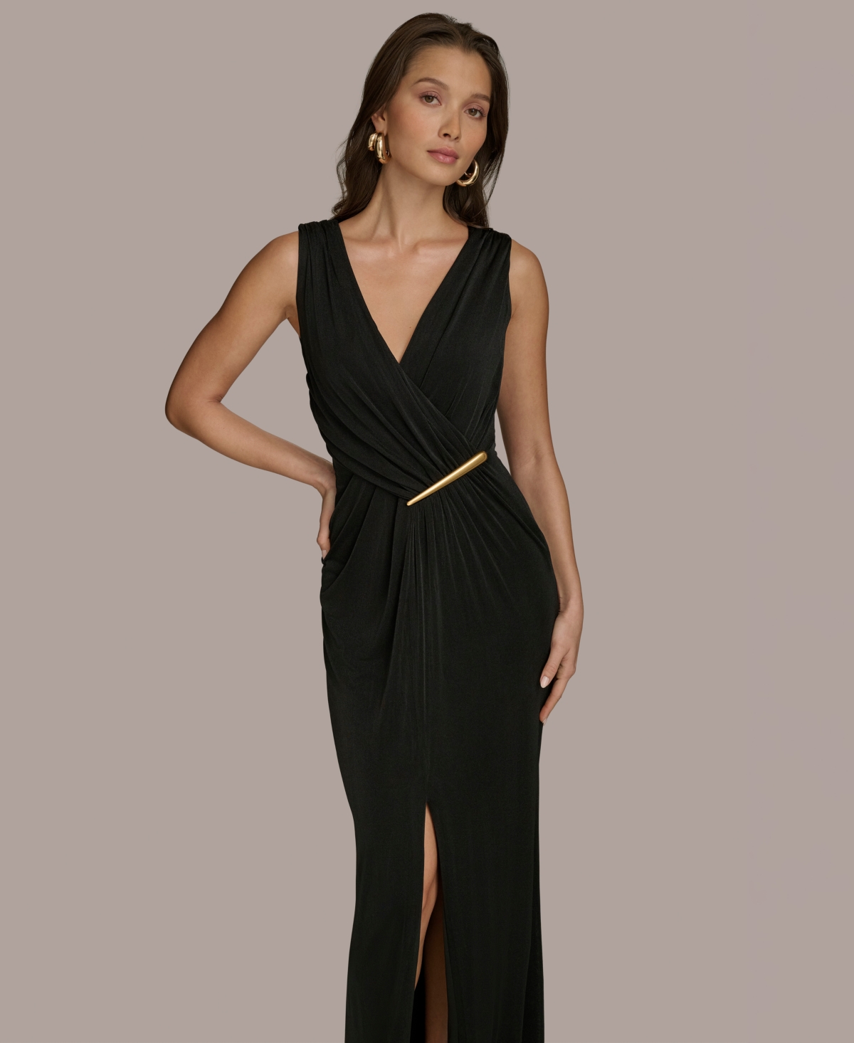 Donna Karan Women's Faux-wrap Embellished Gown In Black