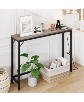 Console Table with Power Outlets & USB Ports, Narrow Sofa Table with Charging Station