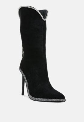 Womens Ashipa Diamante Chain Detail Calf Boots