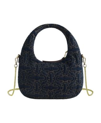 Women's Quilted Denim Hobo Bag with Gold Detailing