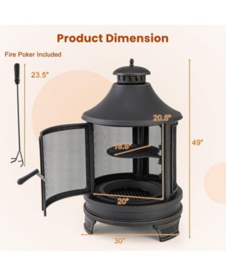 30 Inch Outdoor Fire Pit Chiminea with Grill for Garden BBQ