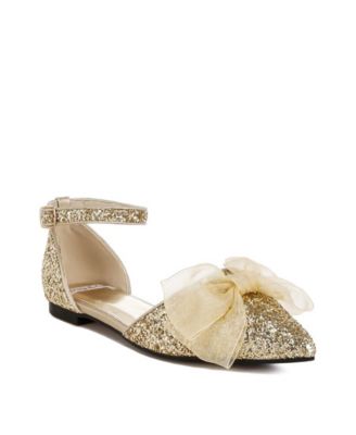 Clarice Sheer Bow Detail Glitter Flat Sandals