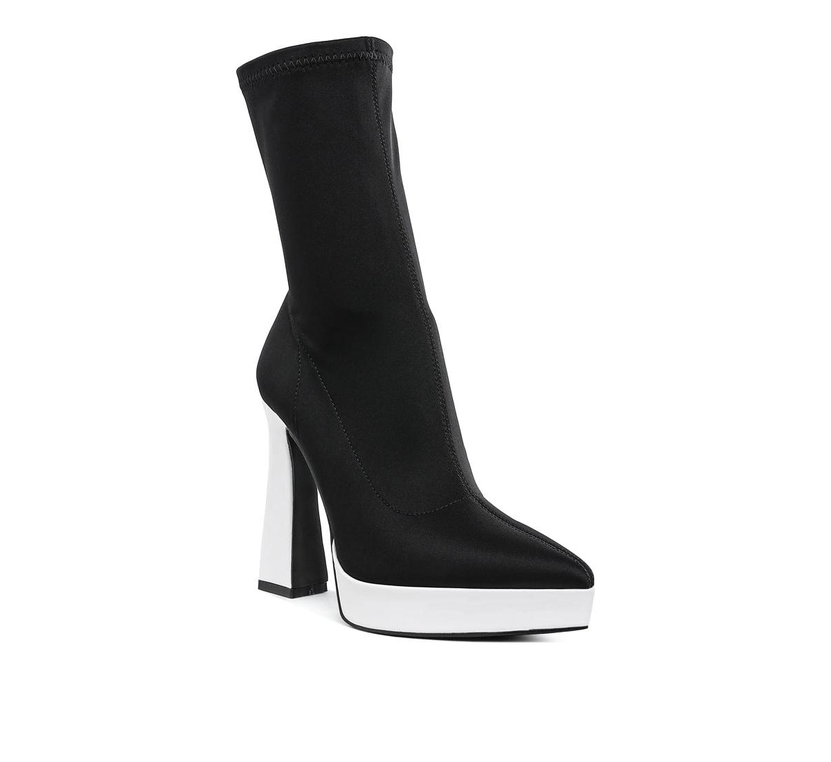 London Rag Rabha Contrasting Platform Detail Sock Boots - Black-white