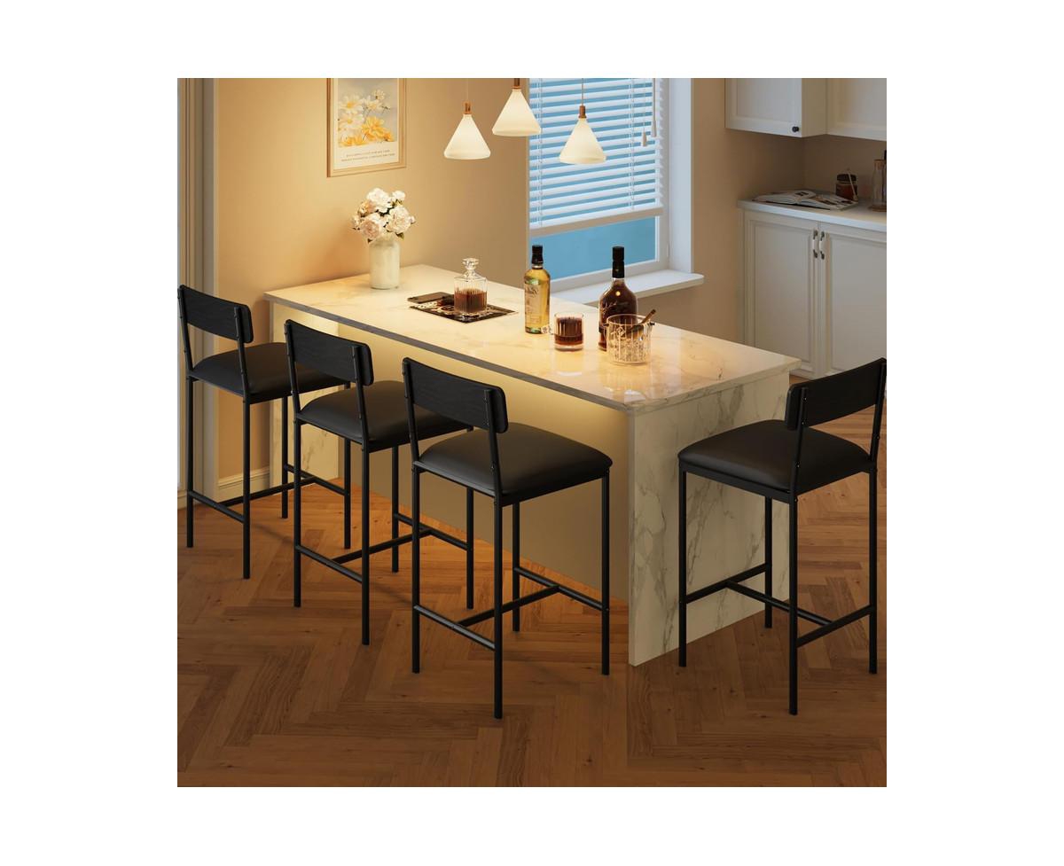 Bar Stools Set of 4, Kitchen Bar Stools with Footrest, 25.5 Inches Upholstered Bar Chairs with Back, 4 Counter Height Barstools for Counter Bar, Islan