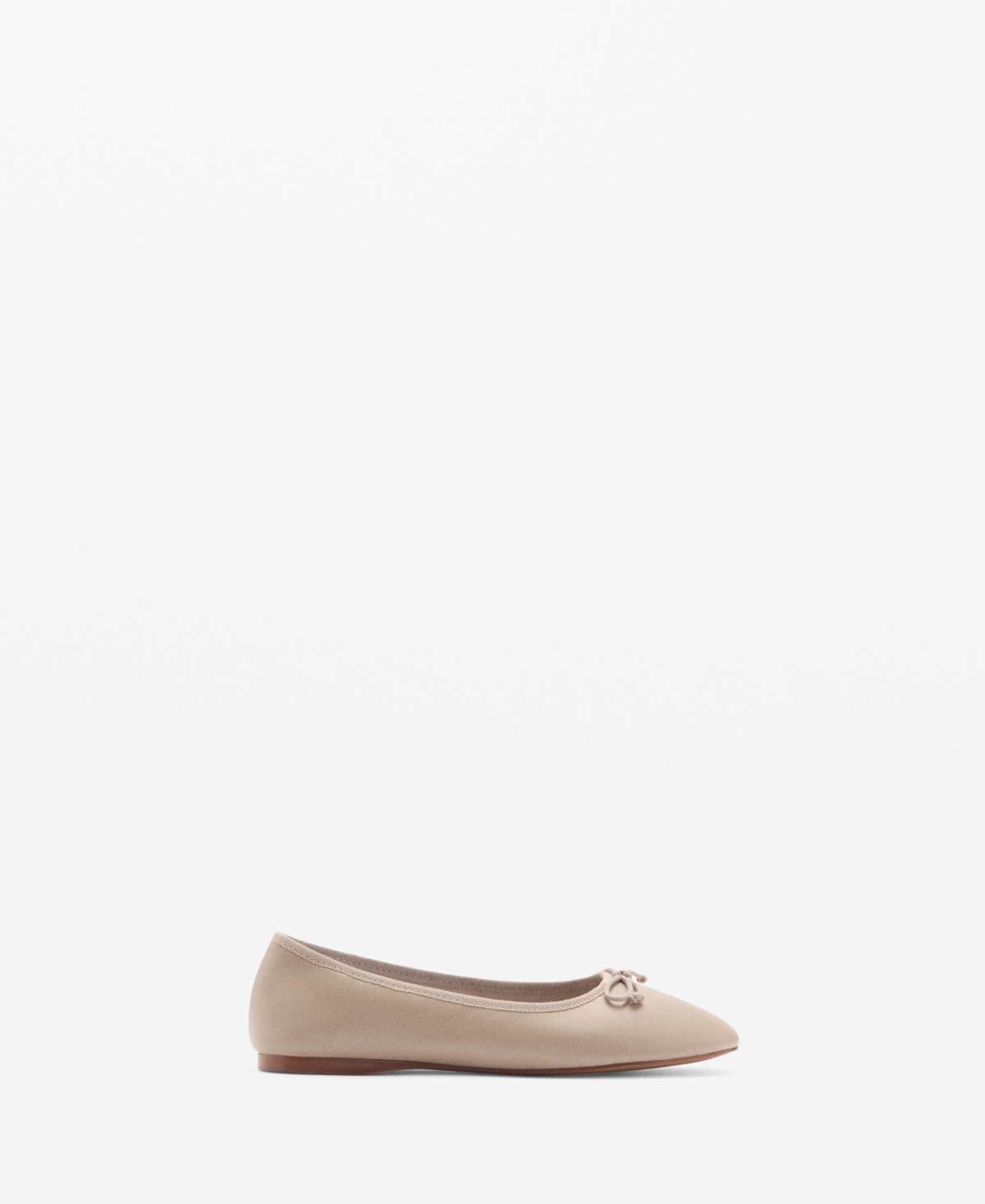 Mango Women's Bow Detail Leather Ballet Flats -Pastel Brown