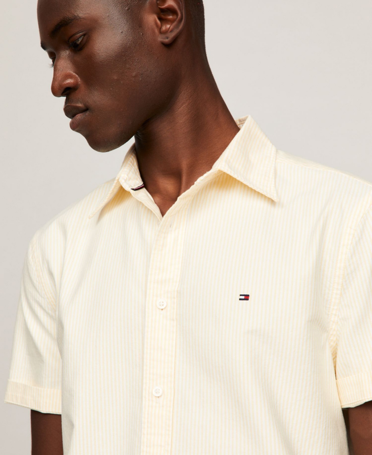 Shop Tommy Hilfiger Men's Oxford Stripe Shirt In Citronella,optic White