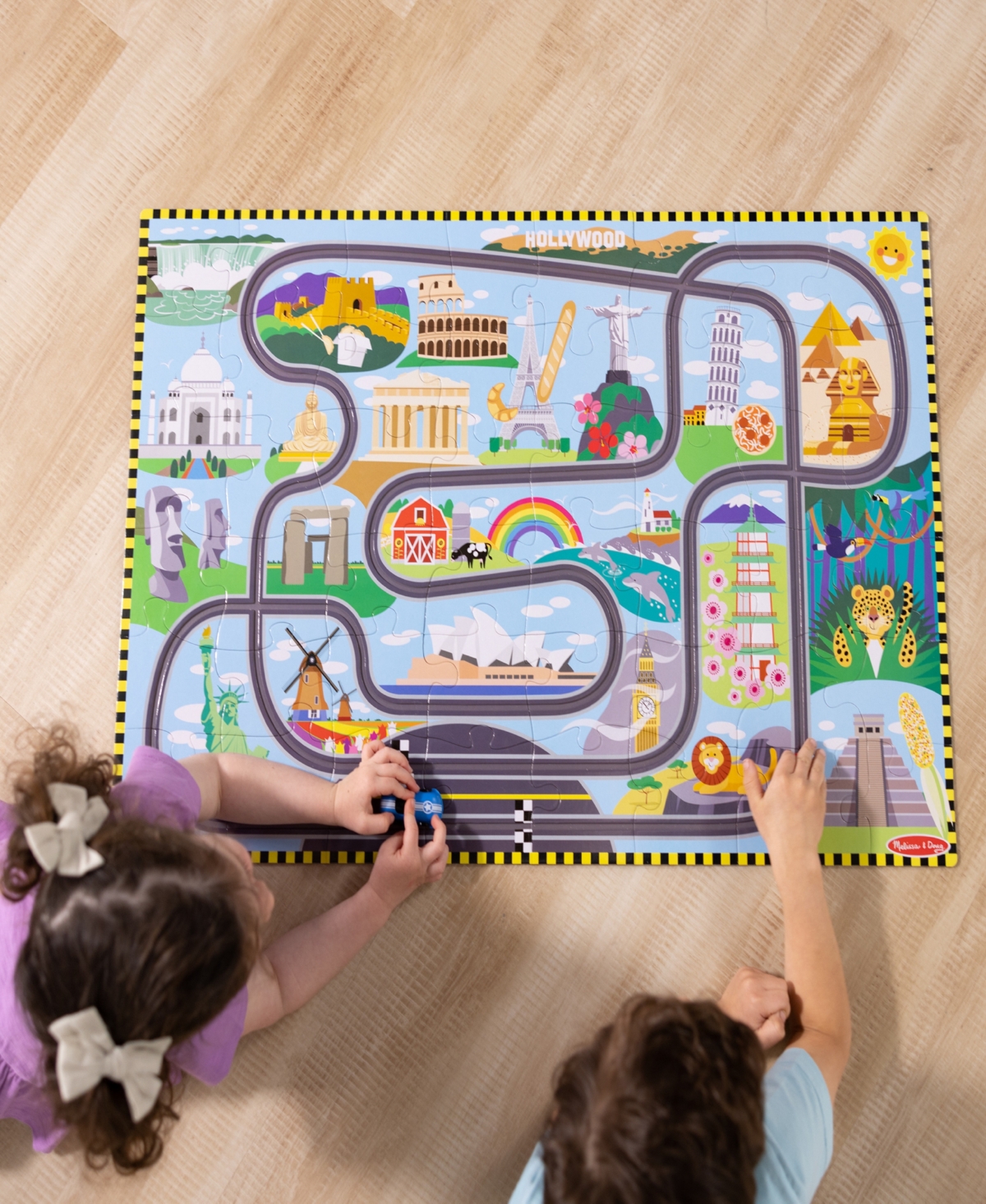Melissa & Doug Race Track Floor Puzzle And Play Set In Multi-color