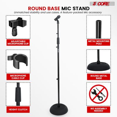 Tripod Mic Stand Height Adjustable 32 to 70" Universal Microphone Mount Stands w Round Base MS RBL